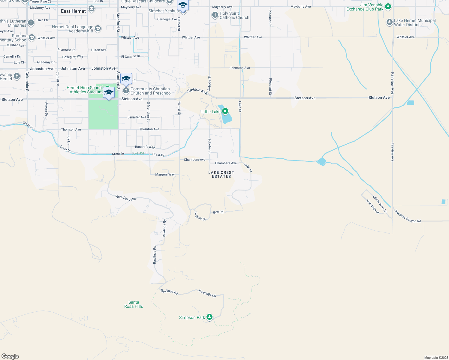map of restaurants, bars, coffee shops, grocery stores, and more near 27692 Soboba Street in Hemet