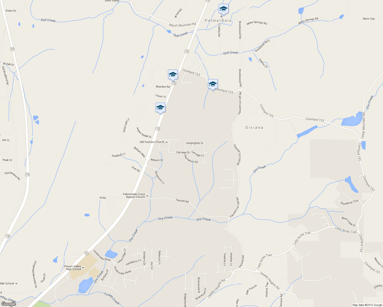 map of restaurants, bars, coffee shops, grocery stores, and more near 5209 Carriage Drive in Pinson