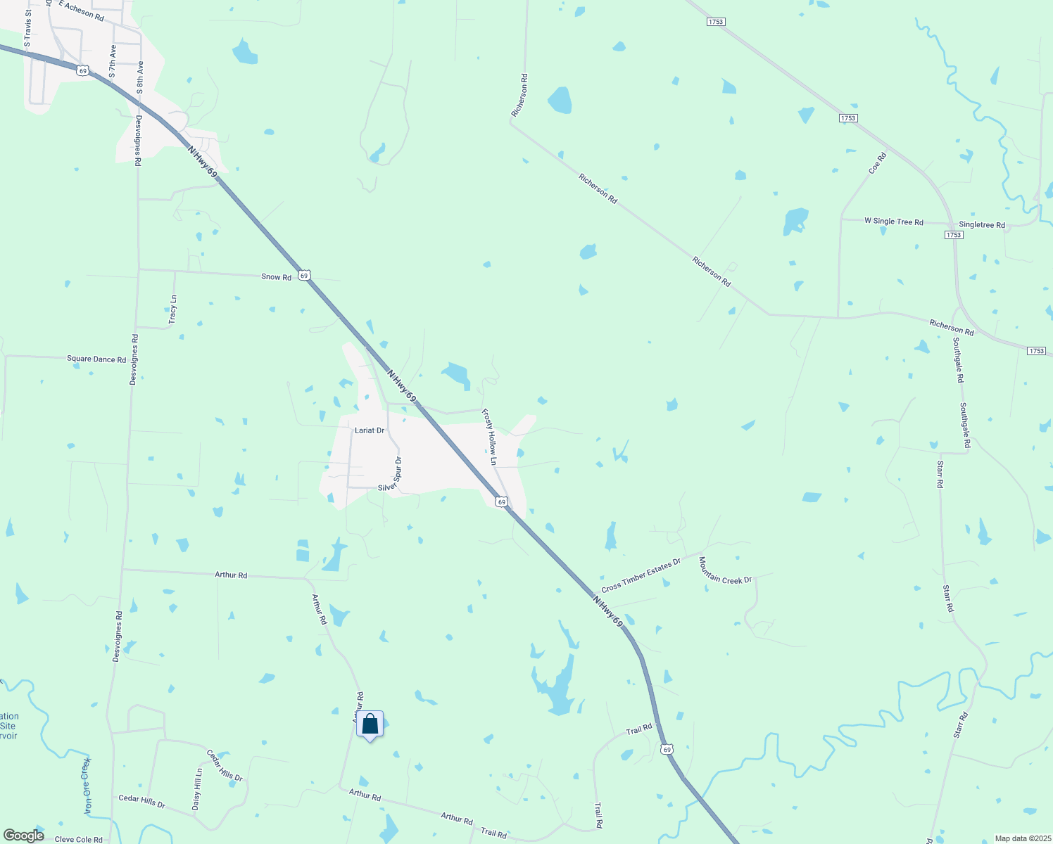map of restaurants, bars, coffee shops, grocery stores, and more near 121 Johnson Rd in Denison