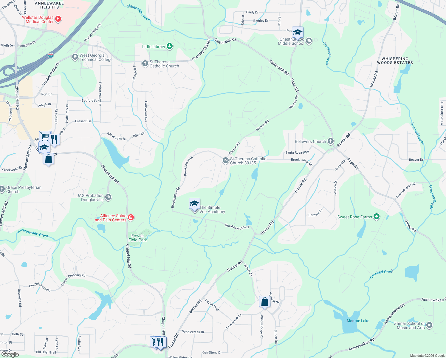 map of restaurants, bars, coffee shops, grocery stores, and more near 3111 Bonita Springs Ct in Douglasville