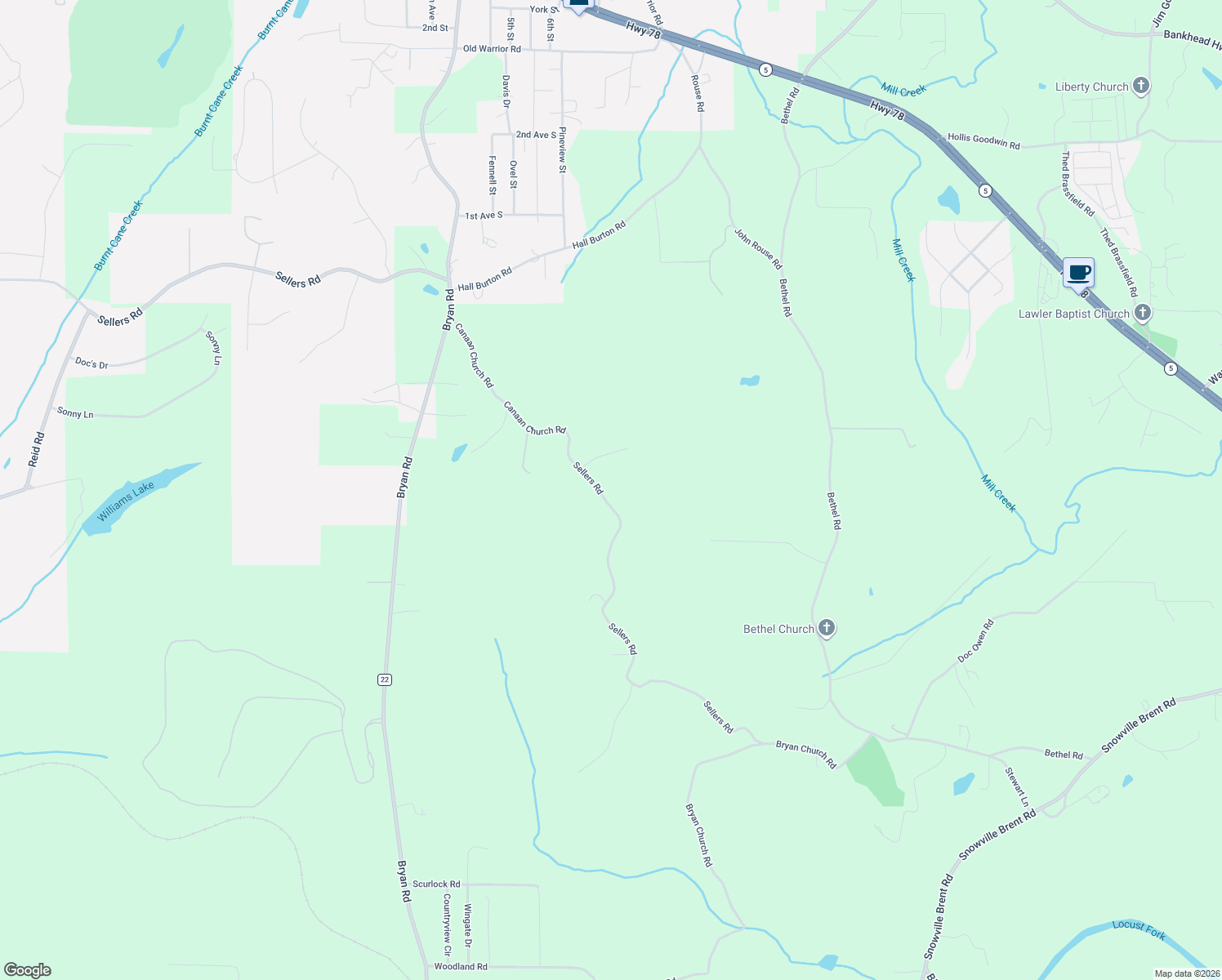 map of restaurants, bars, coffee shops, grocery stores, and more near 7225 Sellers Road in Dora