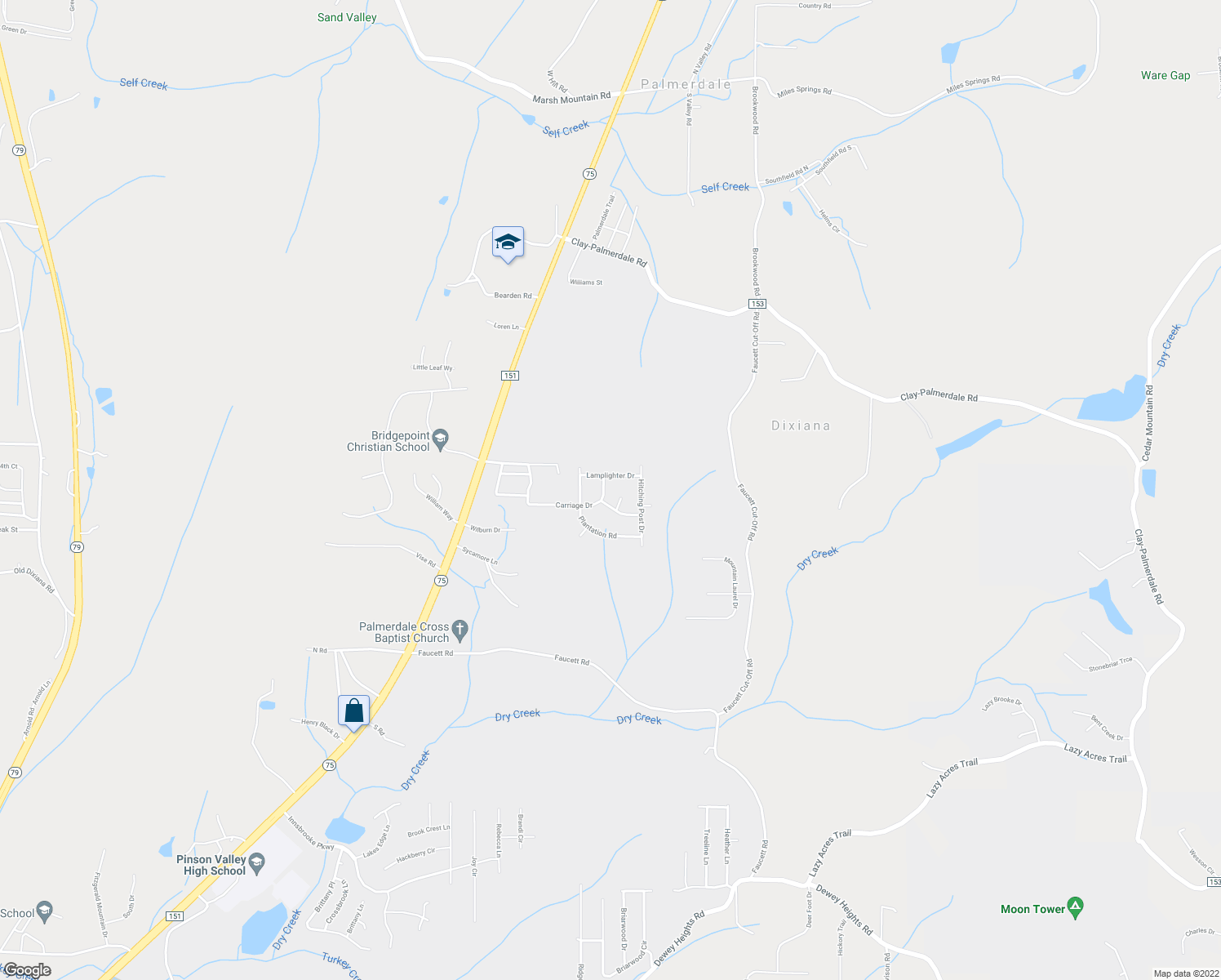 map of restaurants, bars, coffee shops, grocery stores, and more near 5219 Carriage Drive in Pinson