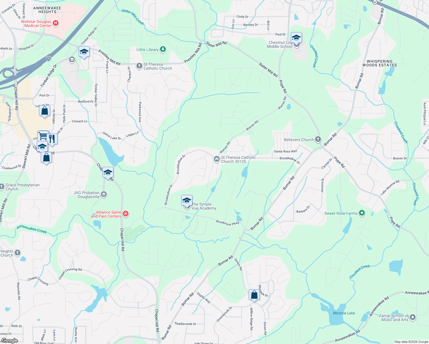 map of restaurants, bars, coffee shops, grocery stores, and more near 3081 Bonita Springs Ct in Douglasville