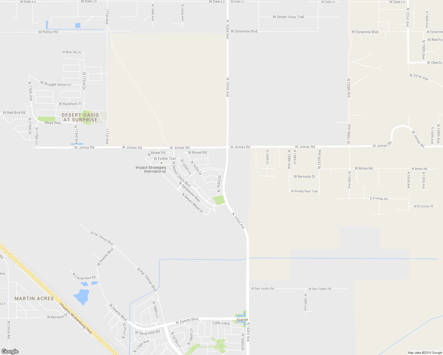 map of restaurants, bars, coffee shops, grocery stores, and more near 25997 North 163rd Drive in Surprise