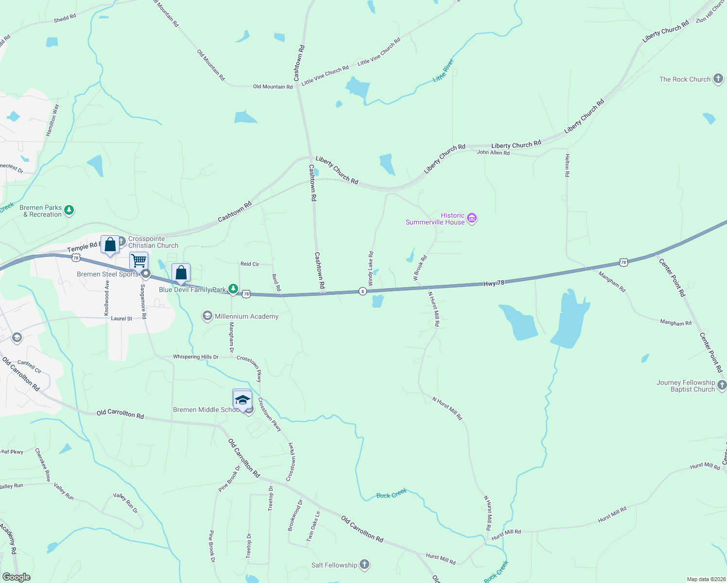 map of restaurants, bars, coffee shops, grocery stores, and more near 7966 U.S. 78 in Bremen