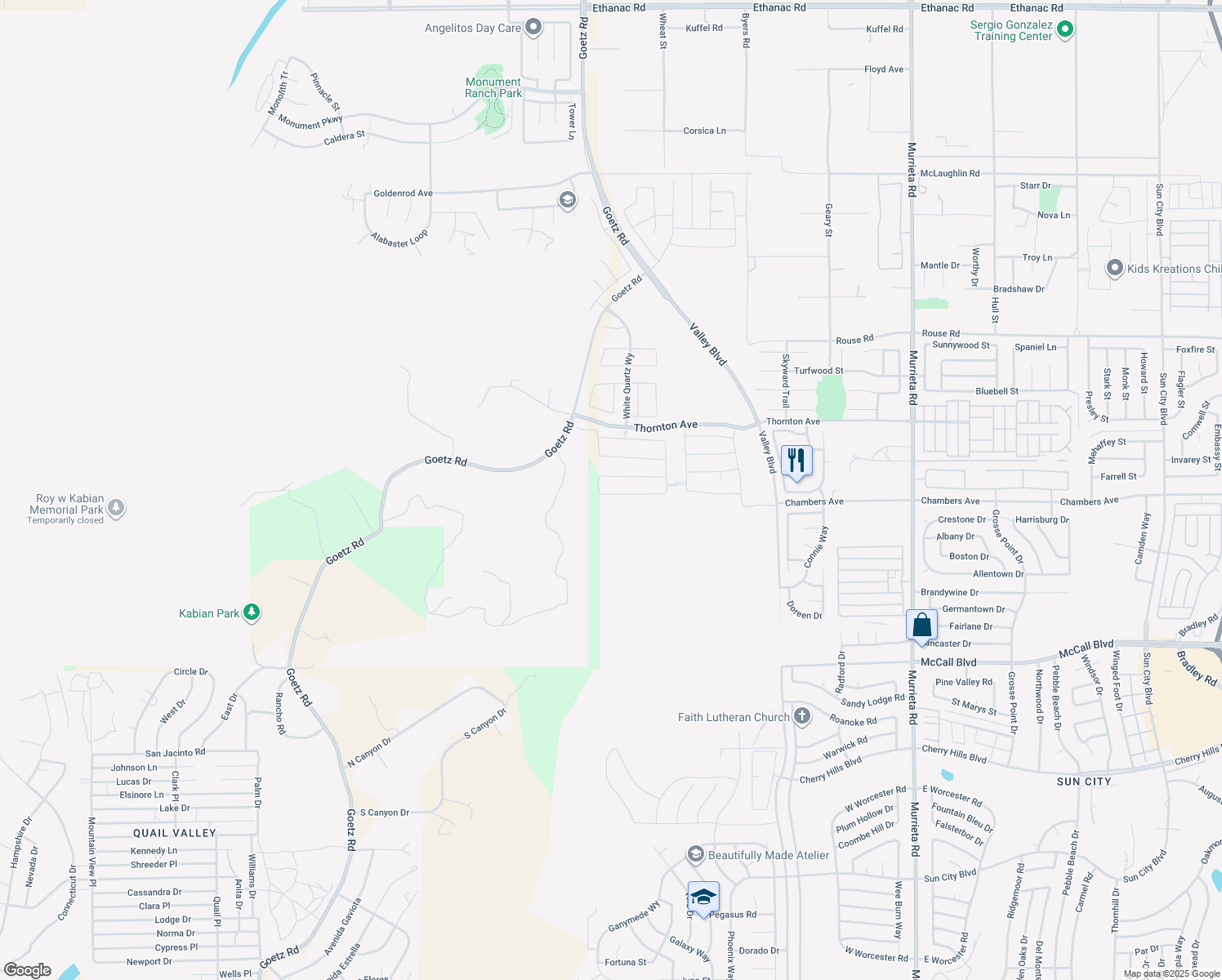 map of restaurants, bars, coffee shops, grocery stores, and more near 25080 River Peak Drive in Menifee