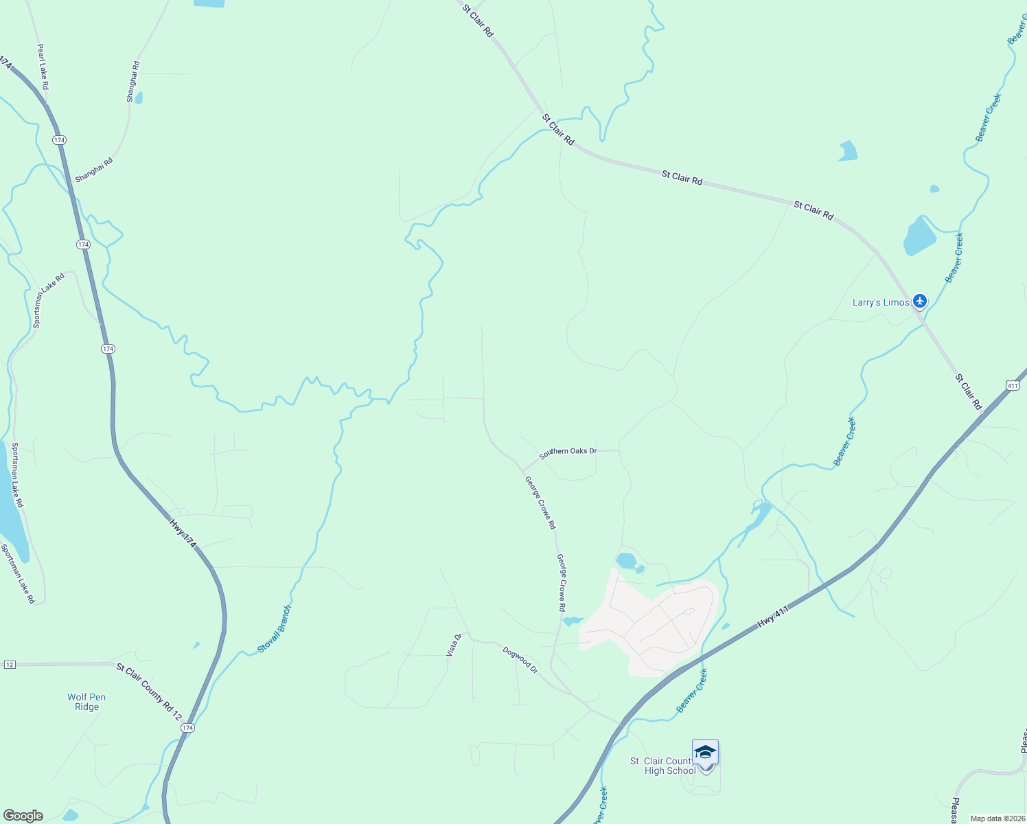 map of restaurants, bars, coffee shops, grocery stores, and more near 1294 George Crow Road in Odenville