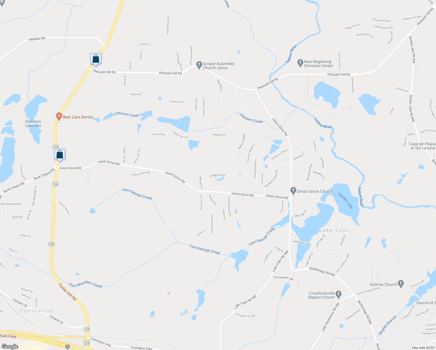 map of restaurants, bars, coffee shops, grocery stores, and more near 2289 Overlook Avenue in Lithonia