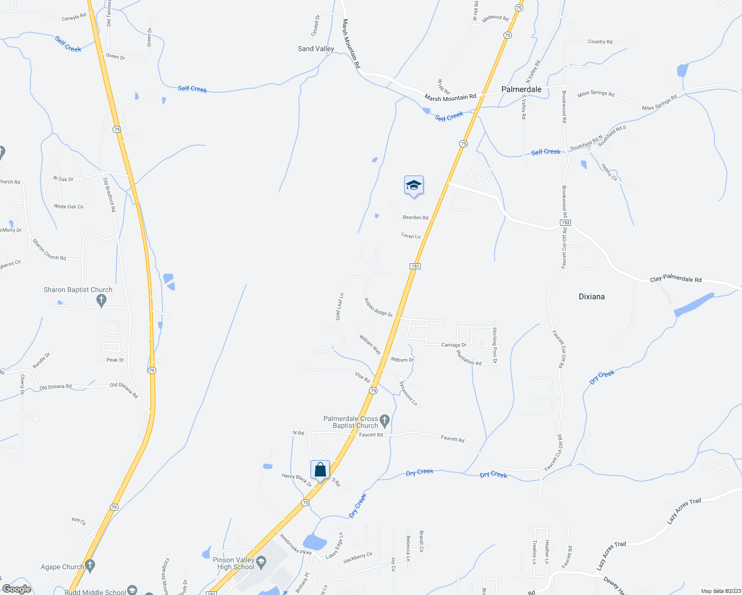 map of restaurants, bars, coffee shops, grocery stores, and more near 7533 Aspen Ridge Drive in Pinson
