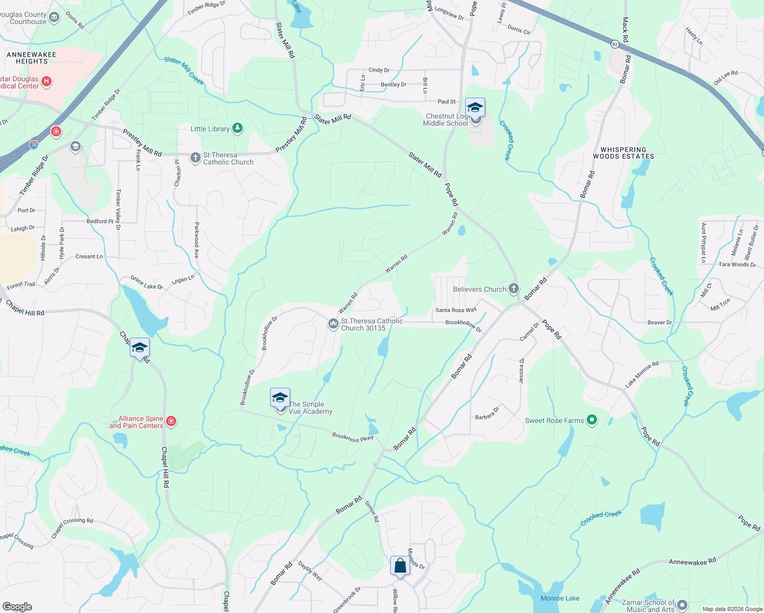 map of restaurants, bars, coffee shops, grocery stores, and more near 3890 Nixon Grove Drive in Douglasville