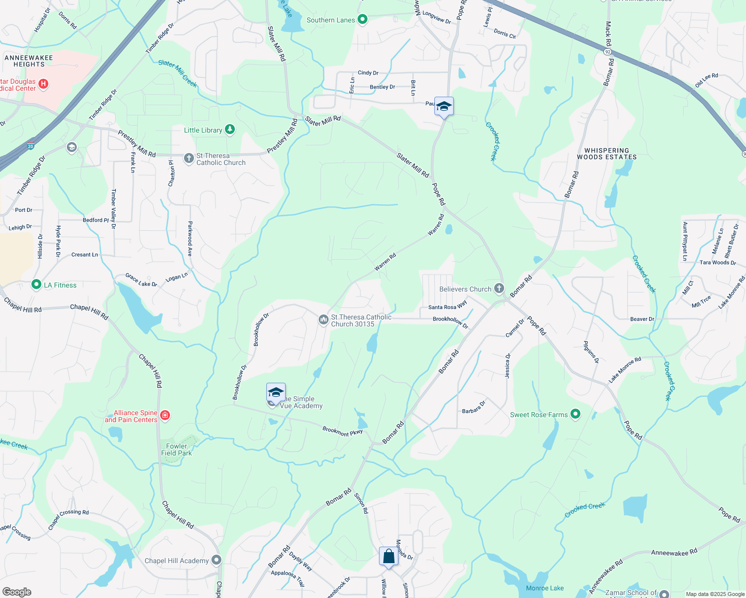 map of restaurants, bars, coffee shops, grocery stores, and more near 3070 Fareed Street in Douglasville