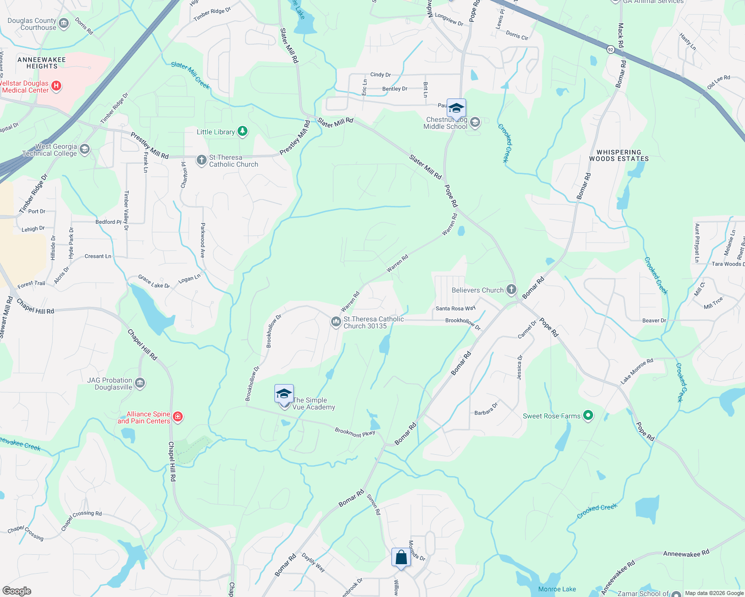 map of restaurants, bars, coffee shops, grocery stores, and more near 3890 Nixon Grove Drive in Douglasville