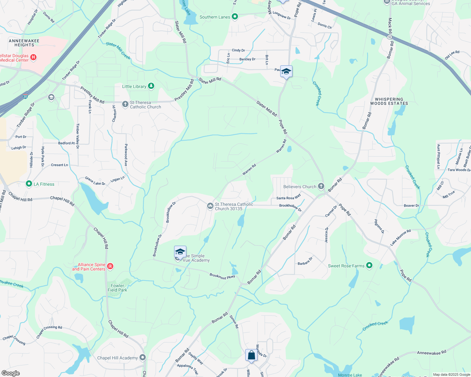 map of restaurants, bars, coffee shops, grocery stores, and more near 3890 Nixon Grove Drive in Douglasville