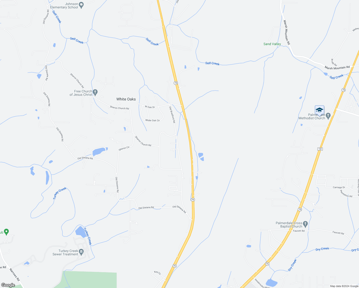 map of restaurants, bars, coffee shops, grocery stores, and more near 7613 Old Bradford Road in Pinson