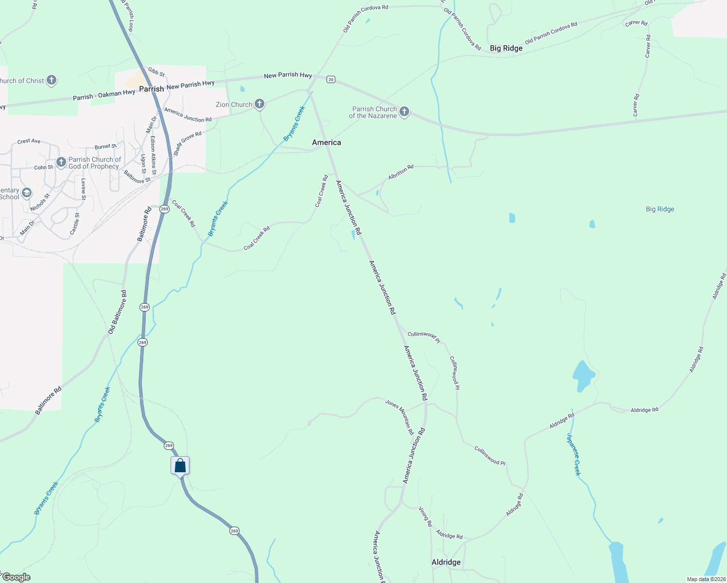 map of restaurants, bars, coffee shops, grocery stores, and more near 1924 America Junction Road in Parrish