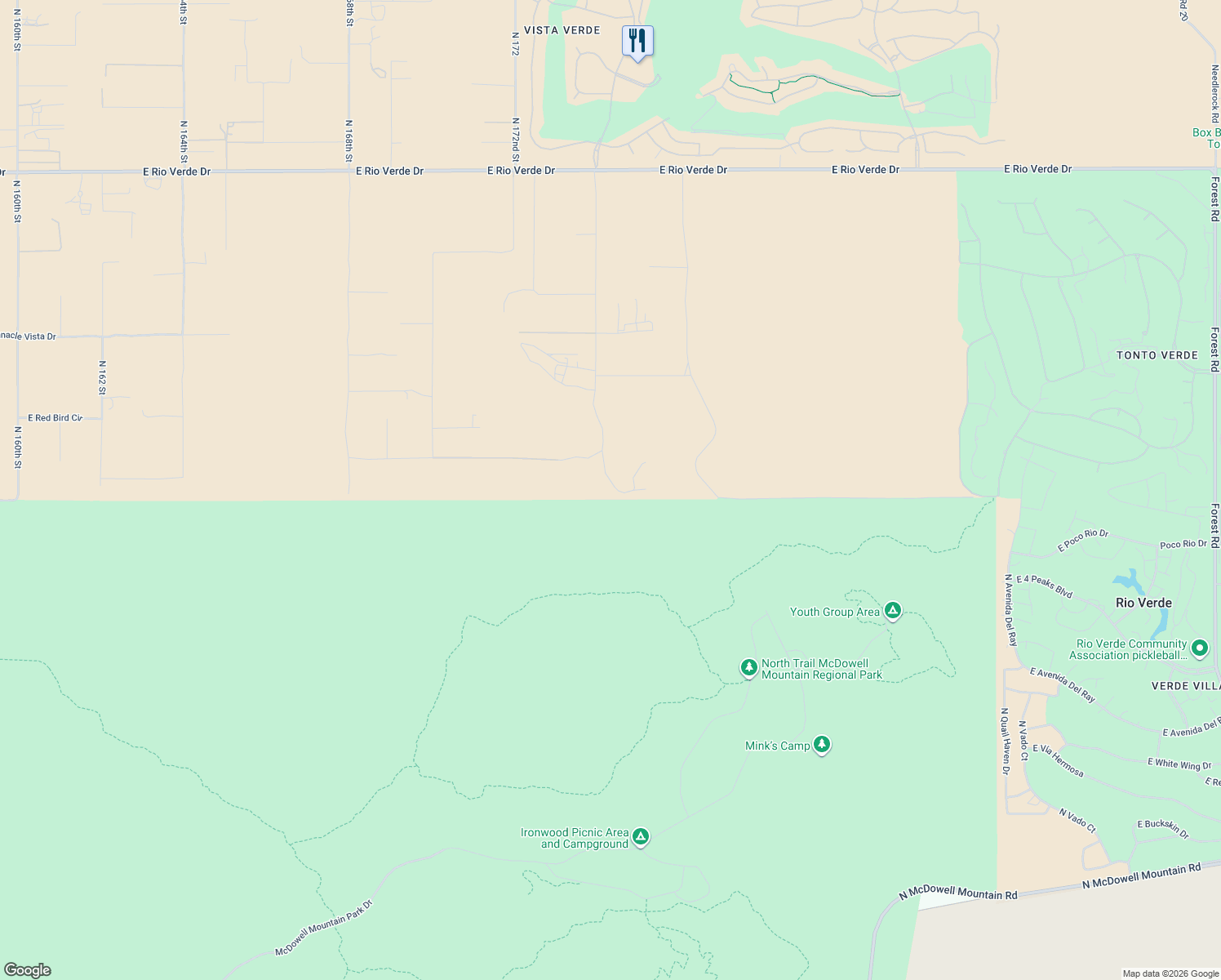 map of restaurants, bars, coffee shops, grocery stores, and more near 26705 North 174th Street in Rio Verde