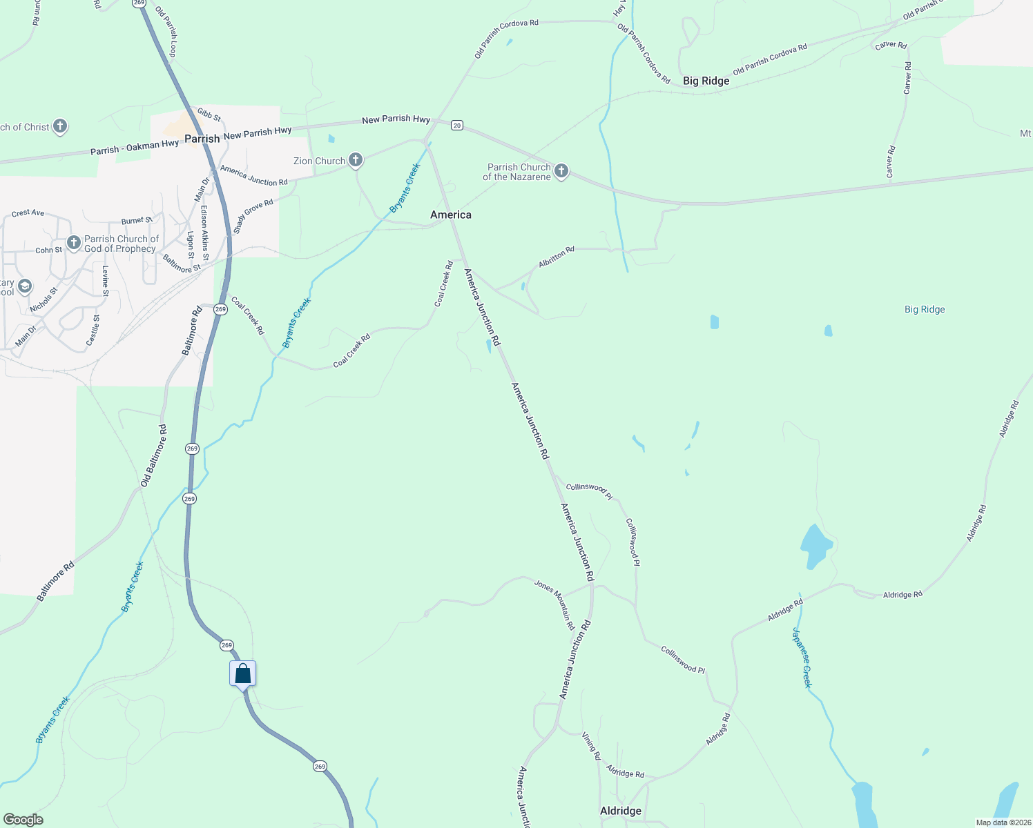 map of restaurants, bars, coffee shops, grocery stores, and more near 1924 America Junction Road in Parrish