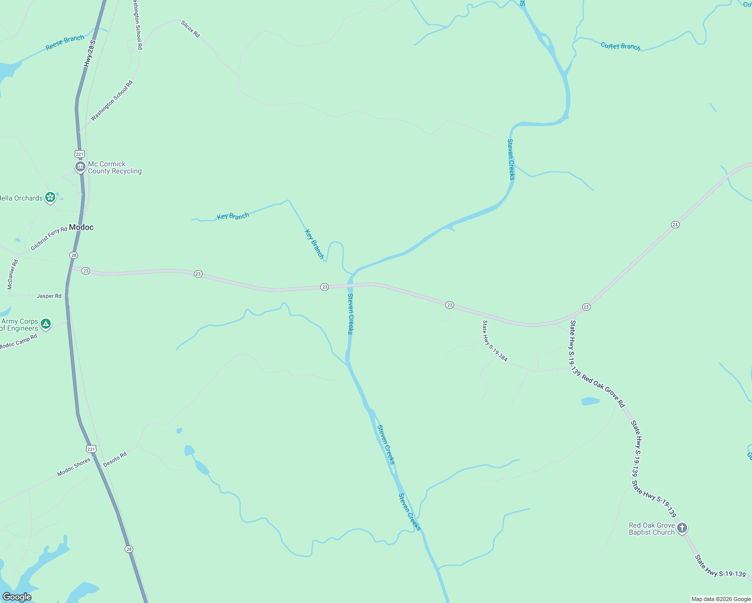map of restaurants, bars, coffee shops, grocery stores, and more near 3039 South Carolina 23 in Modoc