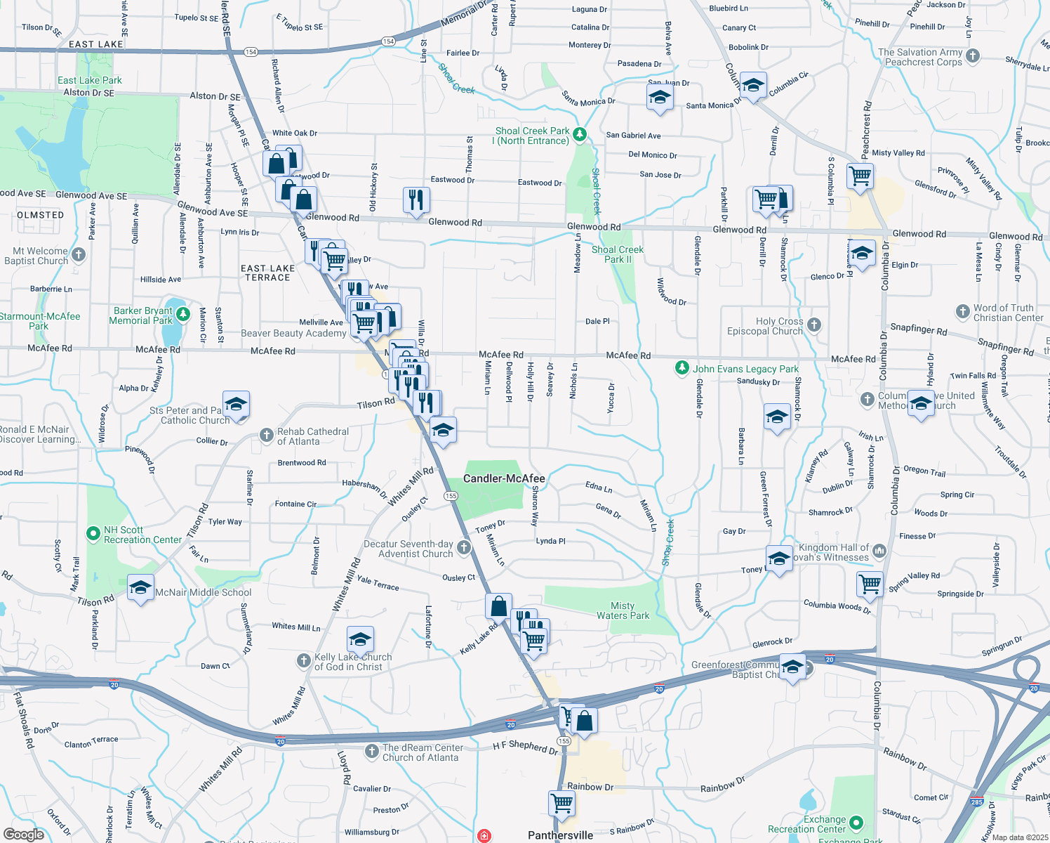map of restaurants, bars, coffee shops, grocery stores, and more near 2111 Holly Hill Drive in Decatur