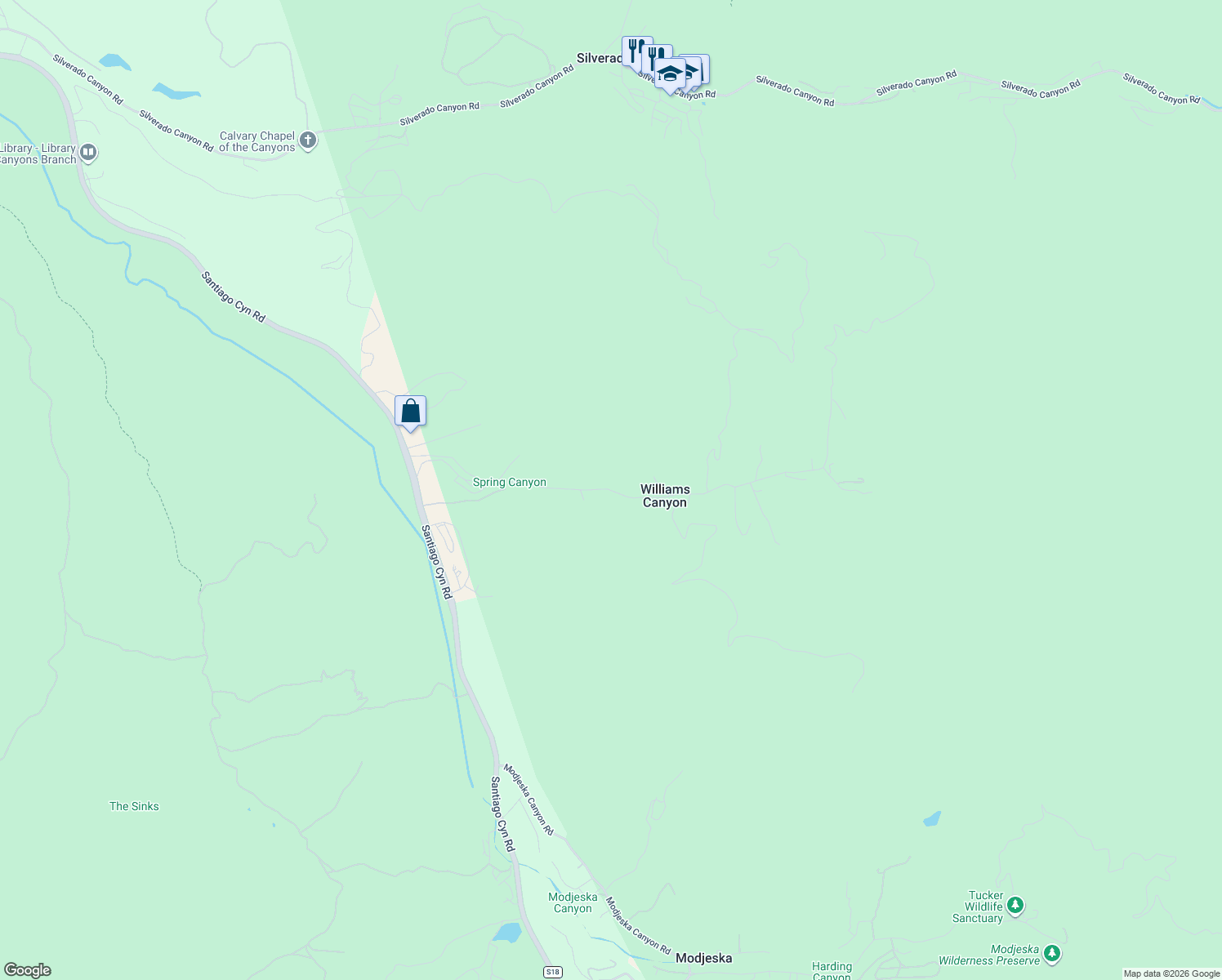 map of restaurants, bars, coffee shops, grocery stores, and more near Williams Canyon Road in Williams Canyon