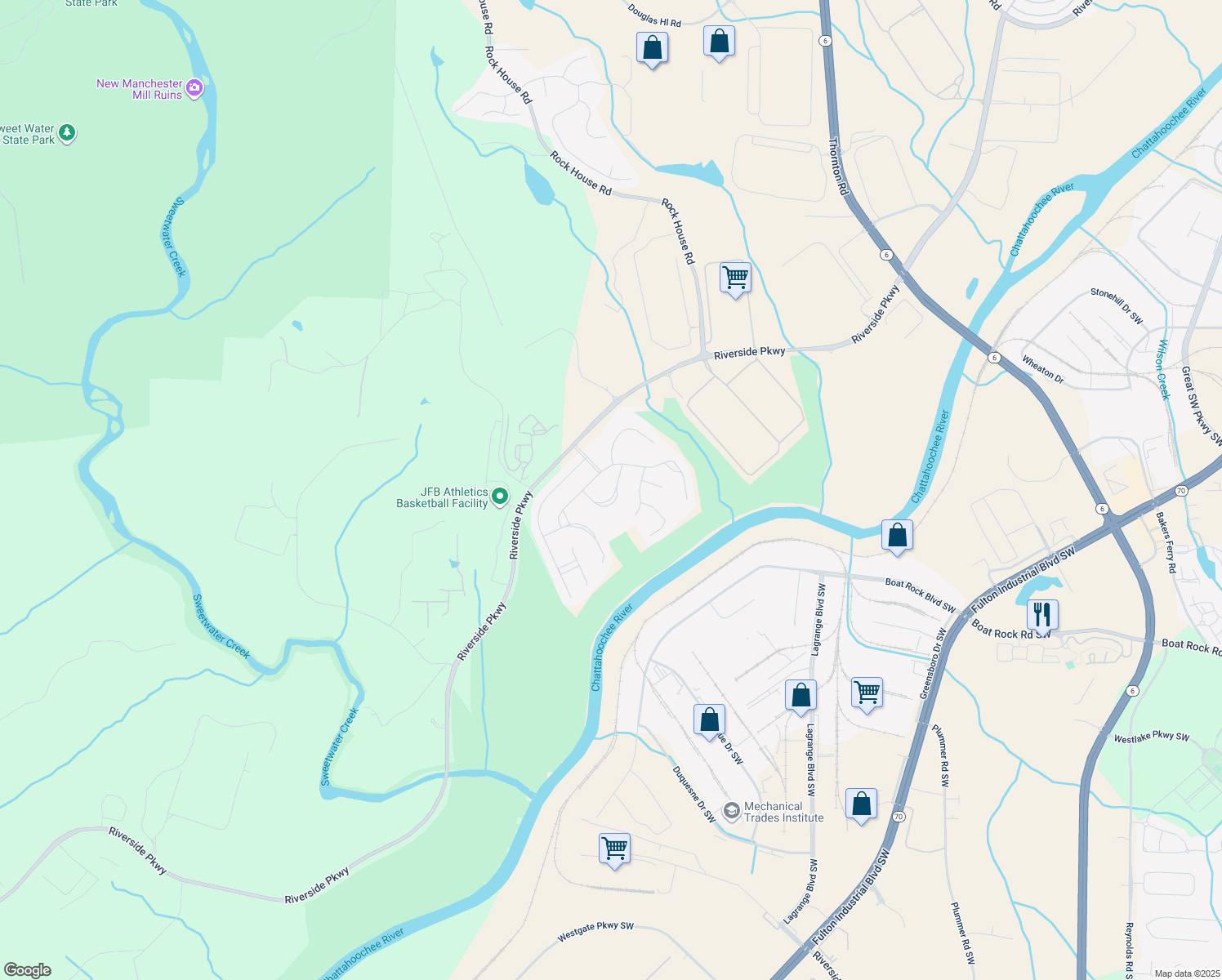 map of restaurants, bars, coffee shops, grocery stores, and more near 1619 Chancery Lane in Lithia Springs