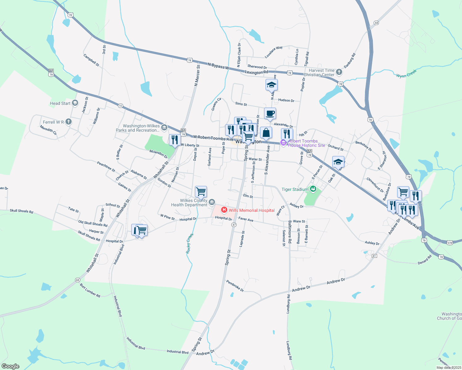 map of restaurants, bars, coffee shops, grocery stores, and more near 108 Wills Memorial Drive in Washington