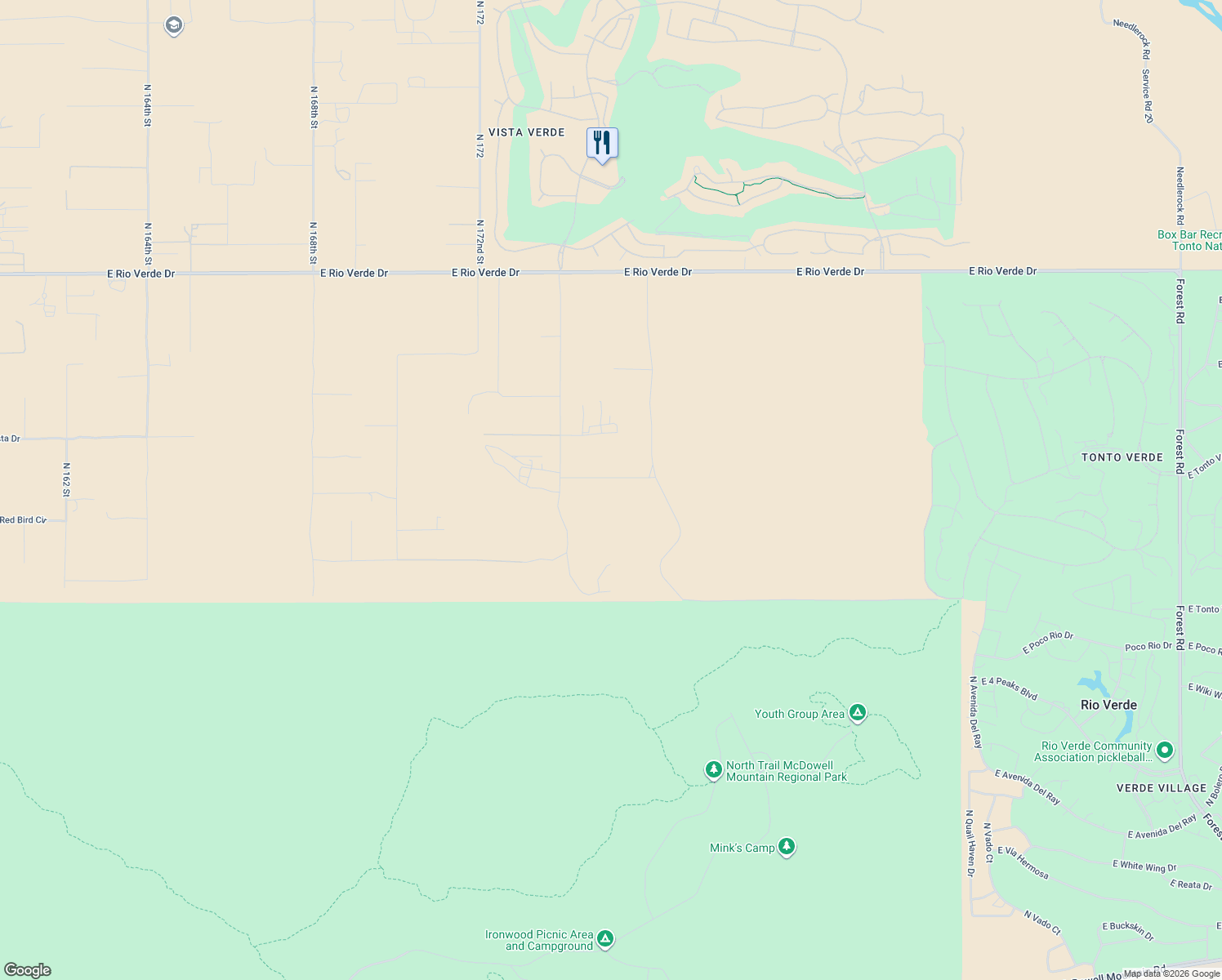 map of restaurants, bars, coffee shops, grocery stores, and more near 17505 East Quail Track Road in Rio Verde