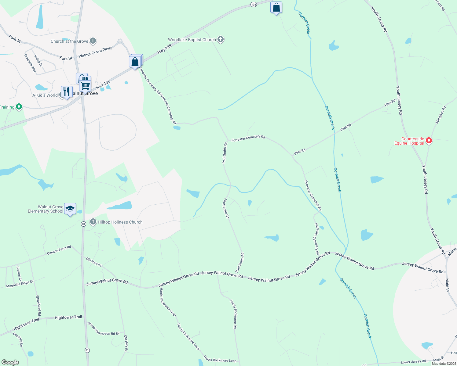 map of restaurants, bars, coffee shops, grocery stores, and more near 83 Paul Smith Road in Covington
