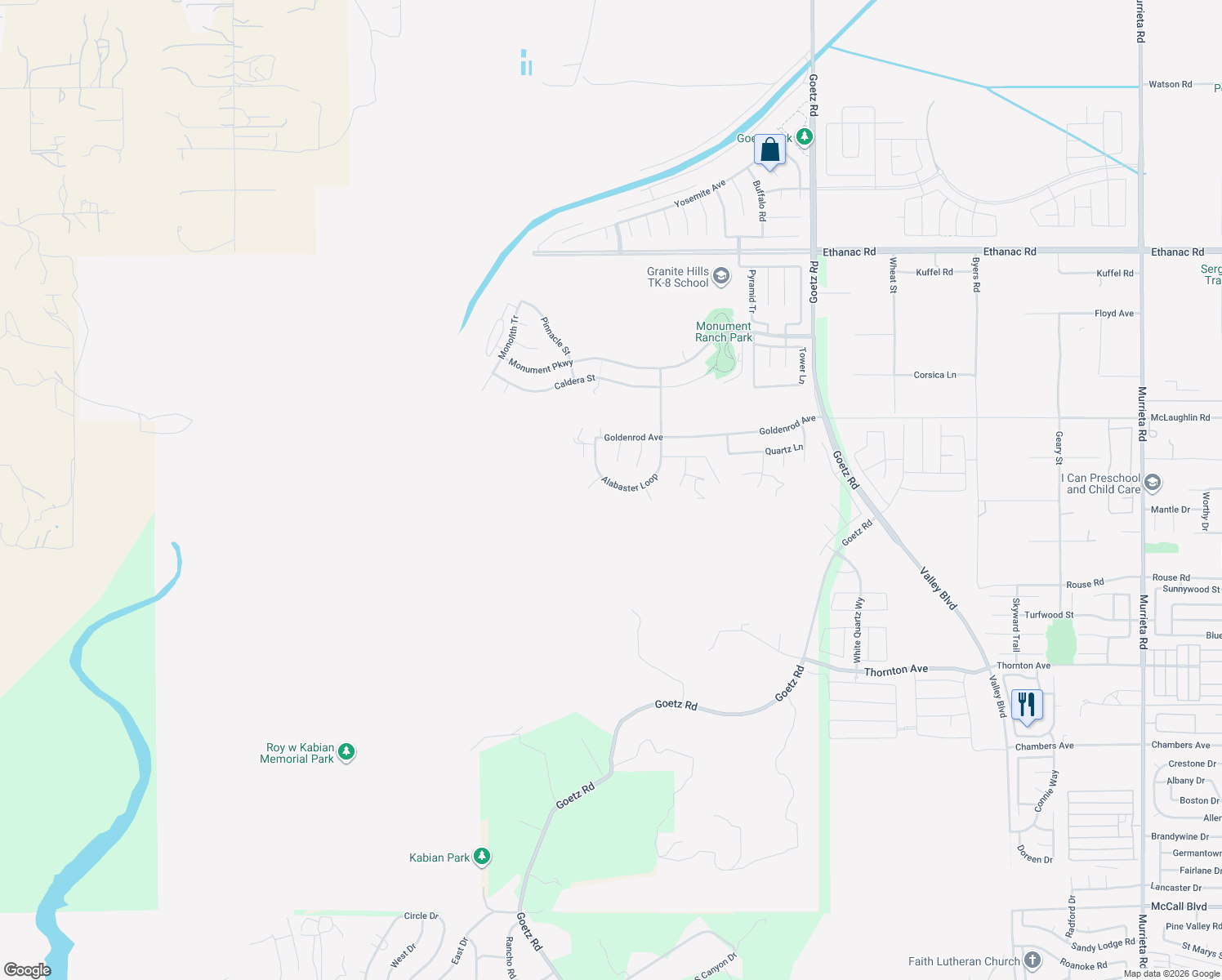 map of restaurants, bars, coffee shops, grocery stores, and more near 185 Alabaster Loop in Perris