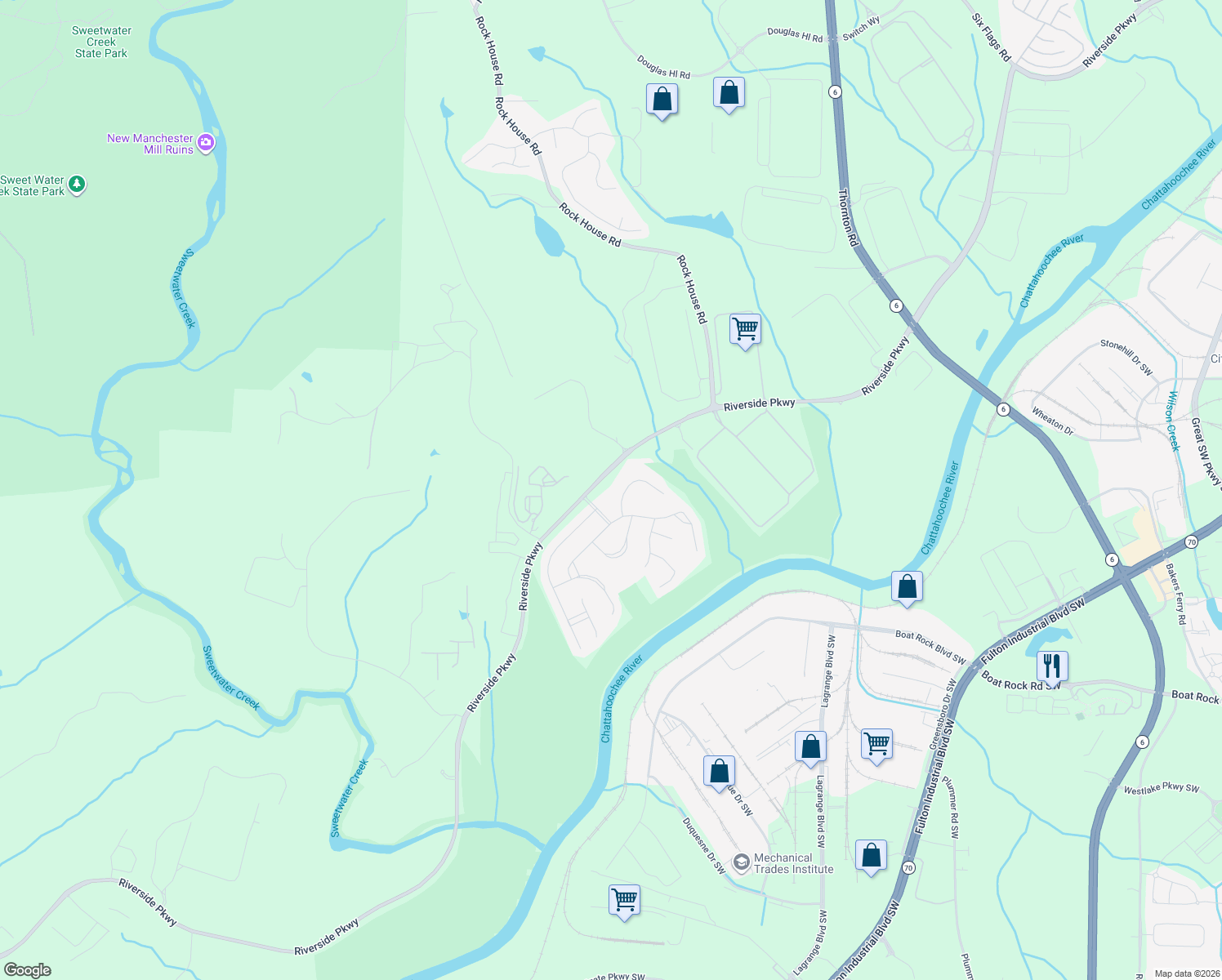 map of restaurants, bars, coffee shops, grocery stores, and more near 9145 Loxford St in Lithia Springs