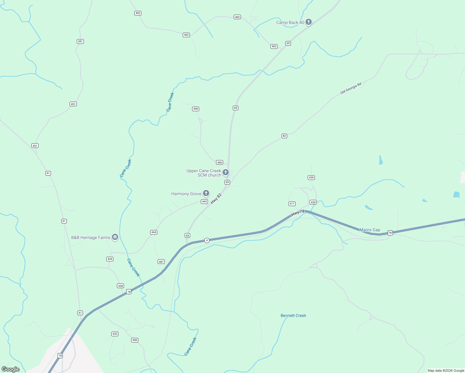 map of restaurants, bars, coffee shops, grocery stores, and more near 10 County Road 82 in Fruithurst