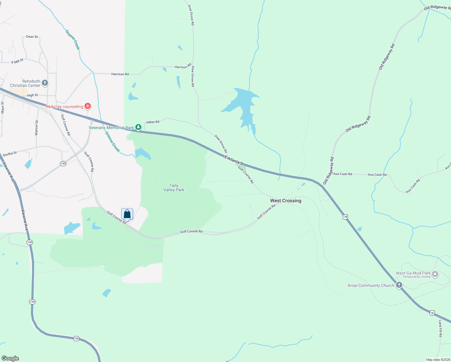 map of restaurants, bars, coffee shops, grocery stores, and more near 125 Valley Road in Tallapoosa