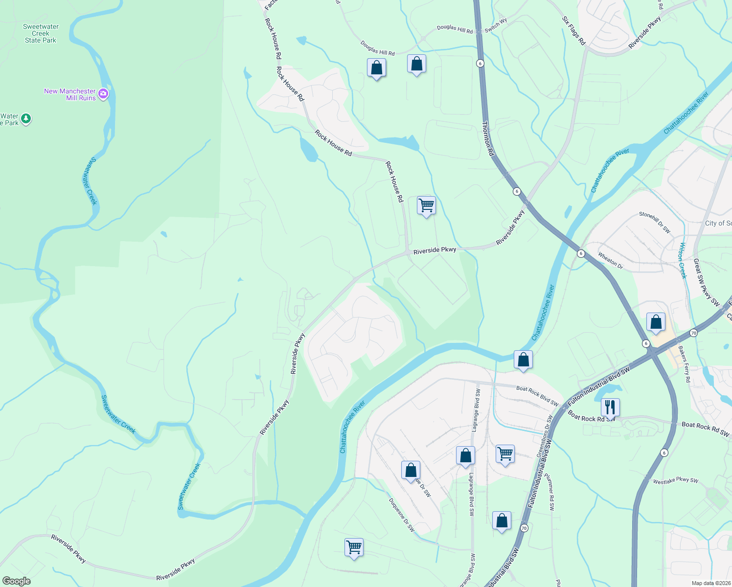 map of restaurants, bars, coffee shops, grocery stores, and more near 9131 Loxford Street in Lithia Springs