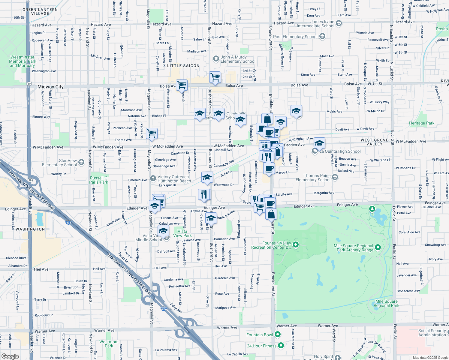 map of restaurants, bars, coffee shops, grocery stores, and more near 15771 Condon Circle in Westminster