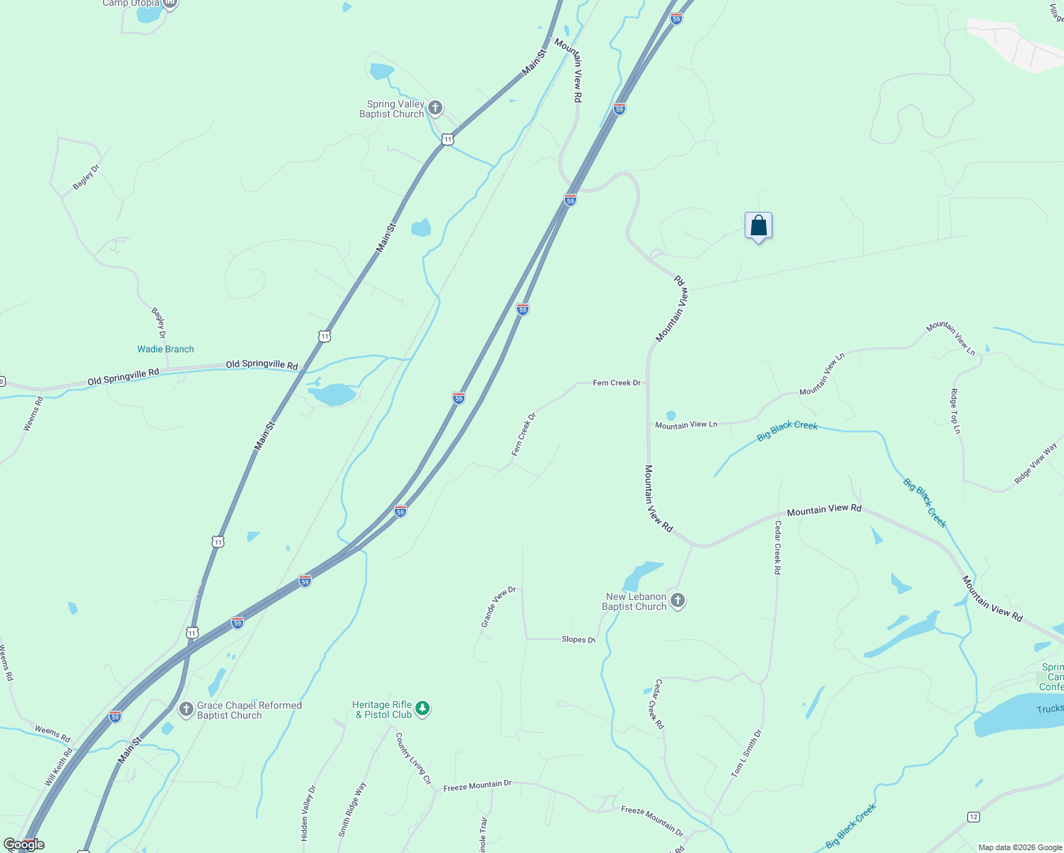 map of restaurants, bars, coffee shops, grocery stores, and more near 471 Fern Creek Drive in Springville