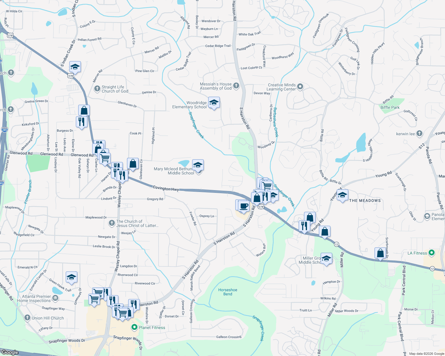 map of restaurants, bars, coffee shops, grocery stores, and more near 1817 Broadway St in Decatur