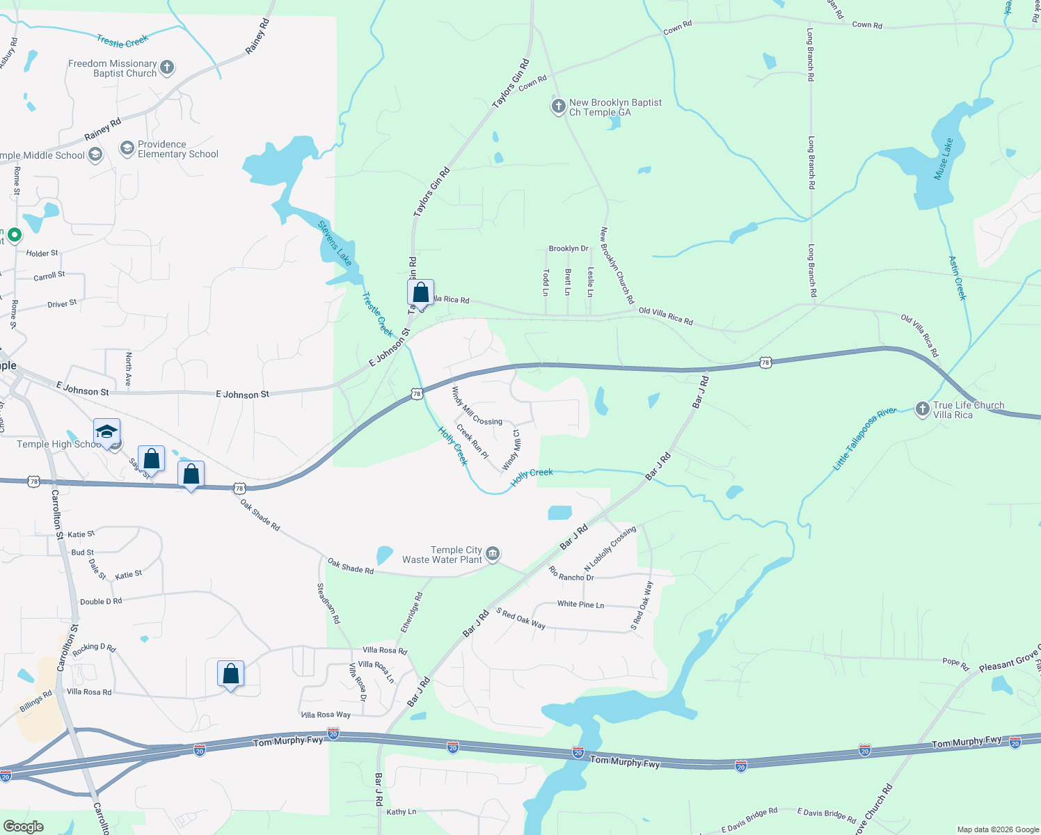 map of restaurants, bars, coffee shops, grocery stores, and more near 705 Mill Creek Drive in Temple
