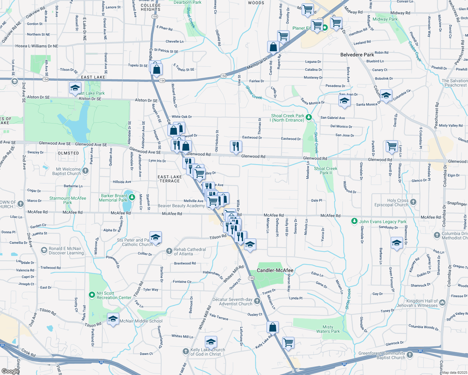 map of restaurants, bars, coffee shops, grocery stores, and more near 2665 Northview Ave in Decatur