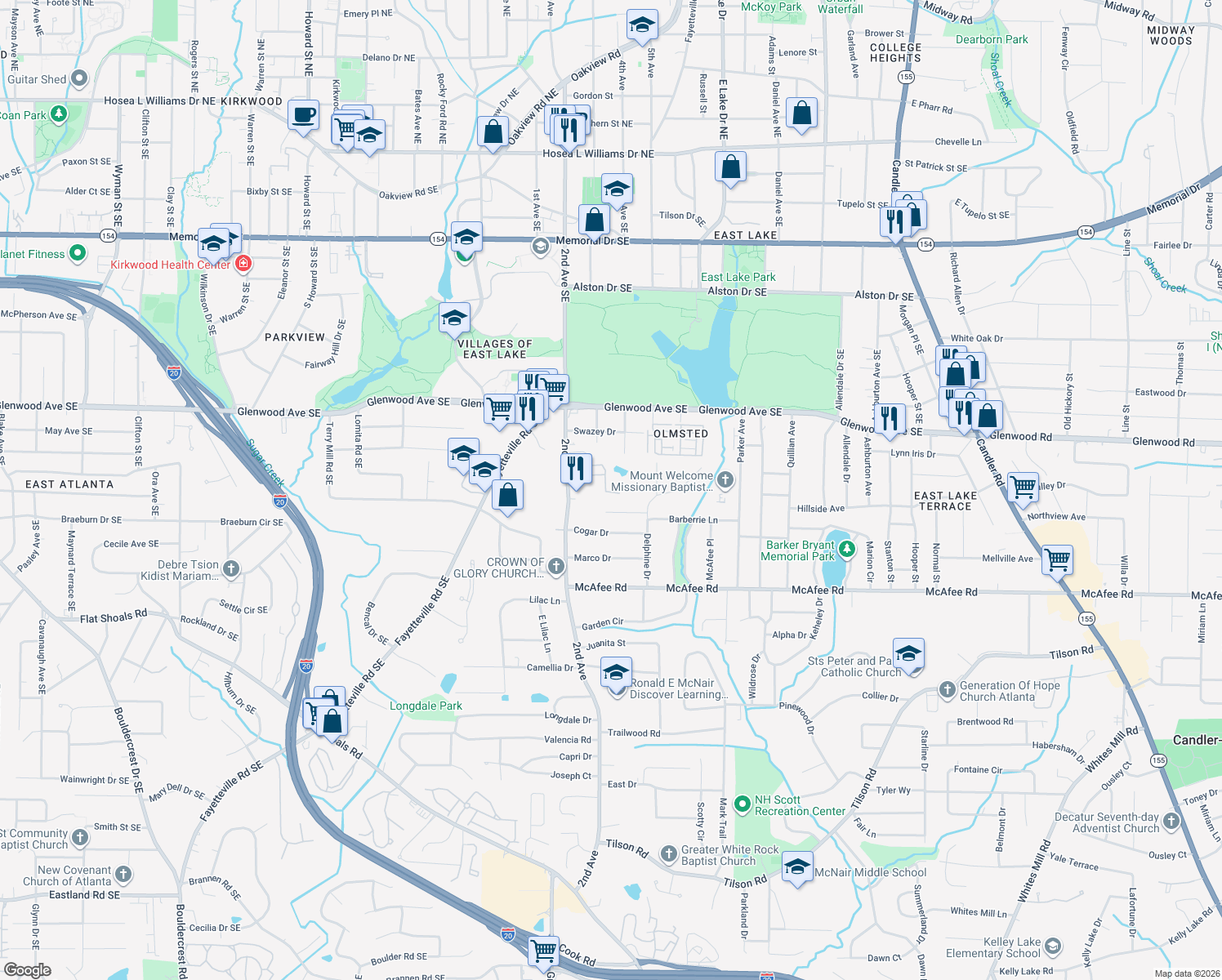 map of restaurants, bars, coffee shops, grocery stores, and more near 1803 Dancing Fox Road in Decatur