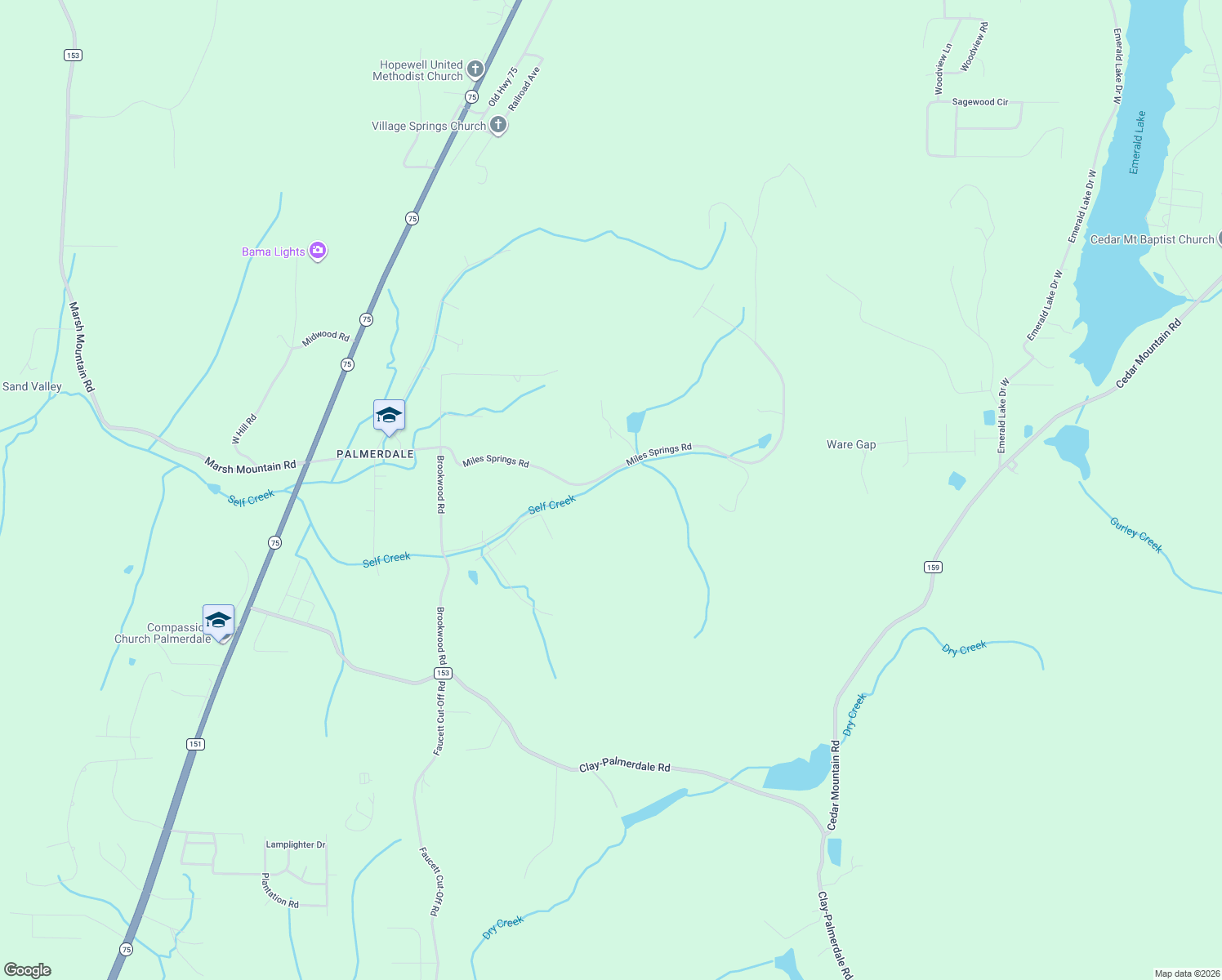 map of restaurants, bars, coffee shops, grocery stores, and more near 5601 Miles Springs Road in Pinson