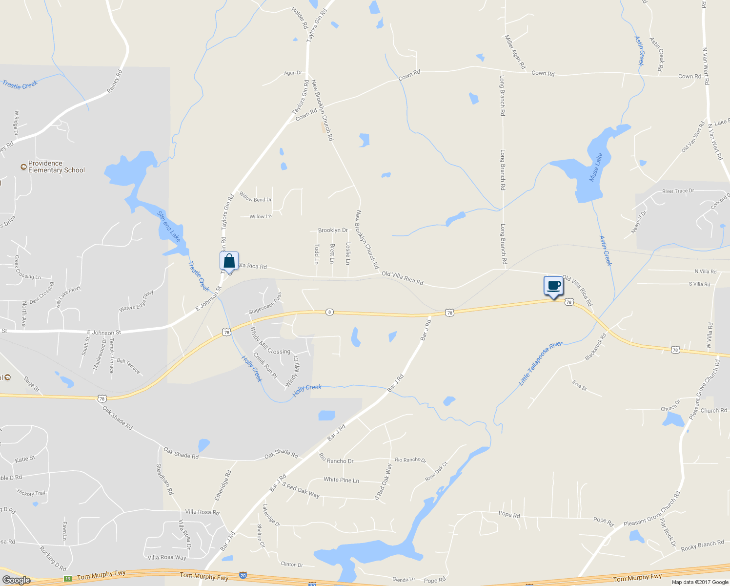 map of restaurants, bars, coffee shops, grocery stores, and more near 1136 U.S. 78 in Temple