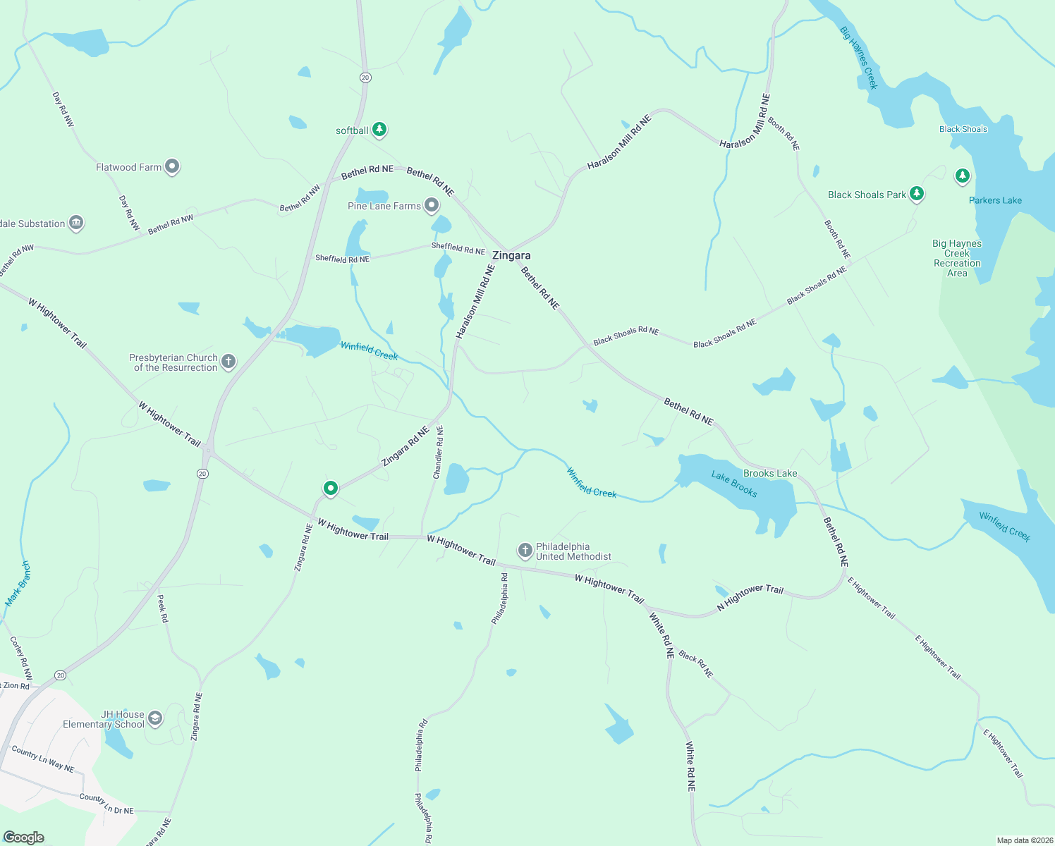 map of restaurants, bars, coffee shops, grocery stores, and more near 2175 Black Shoals Road Northeast in Conyers