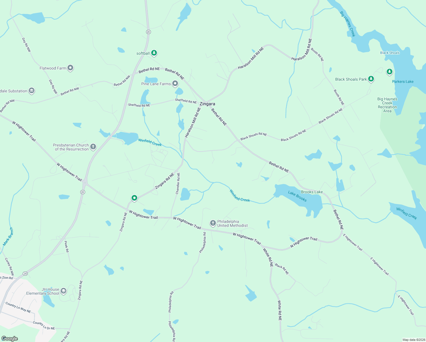 map of restaurants, bars, coffee shops, grocery stores, and more near 2175 Black Shoals Road Northeast in Conyers