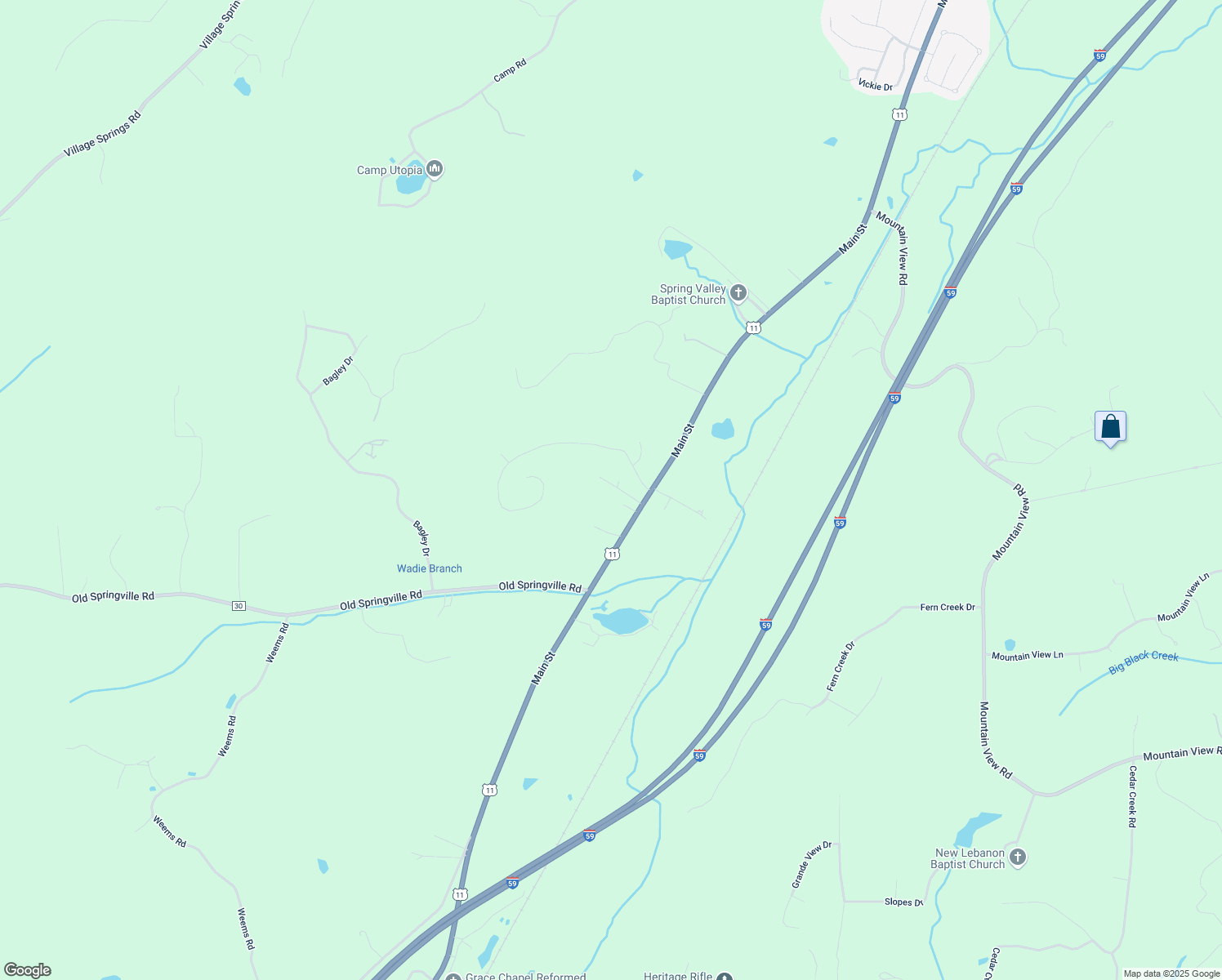 map of restaurants, bars, coffee shops, grocery stores, and more near 91 Church Way in Springville