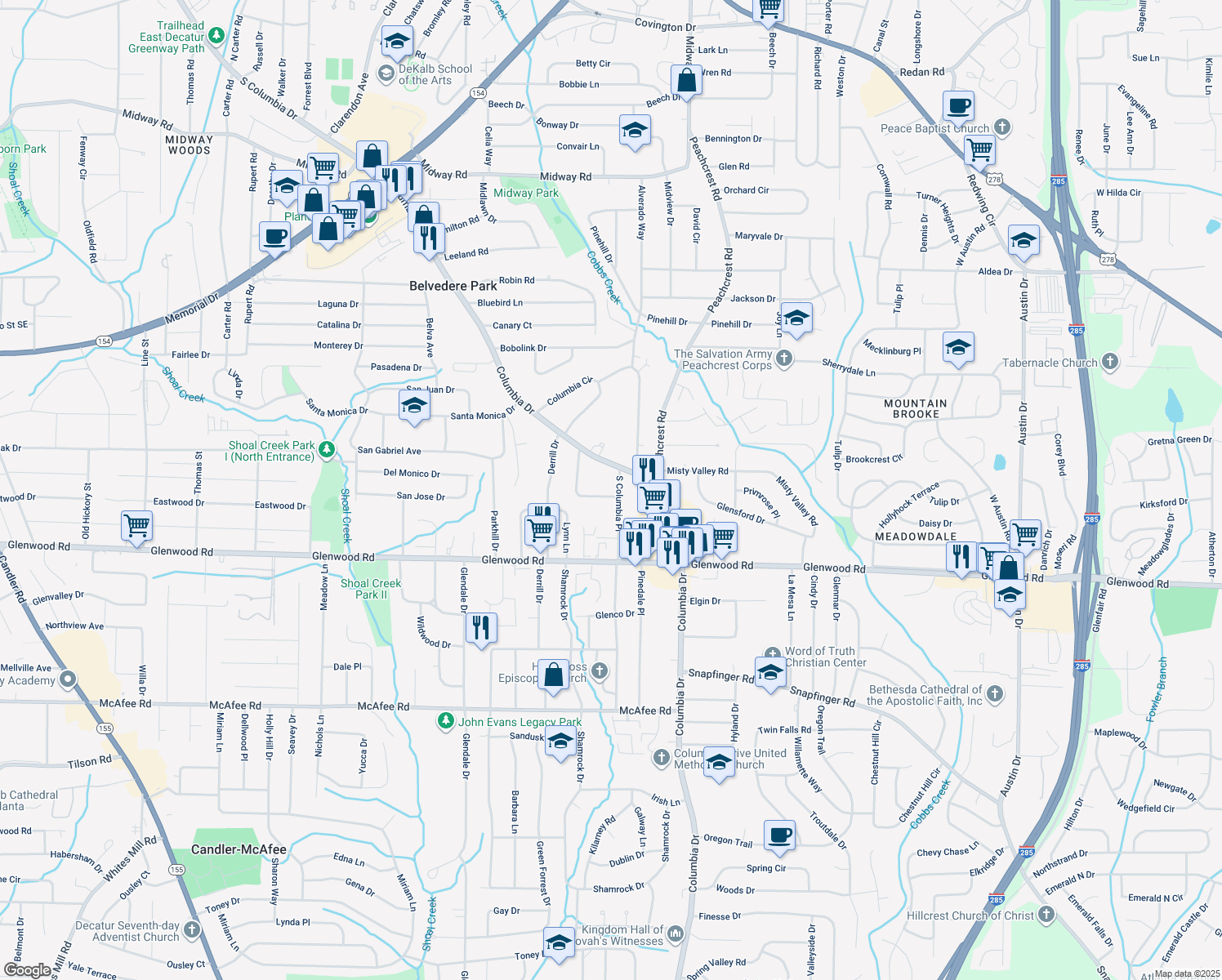 map of restaurants, bars, coffee shops, grocery stores, and more near 1782 McKenzie Drive in Decatur