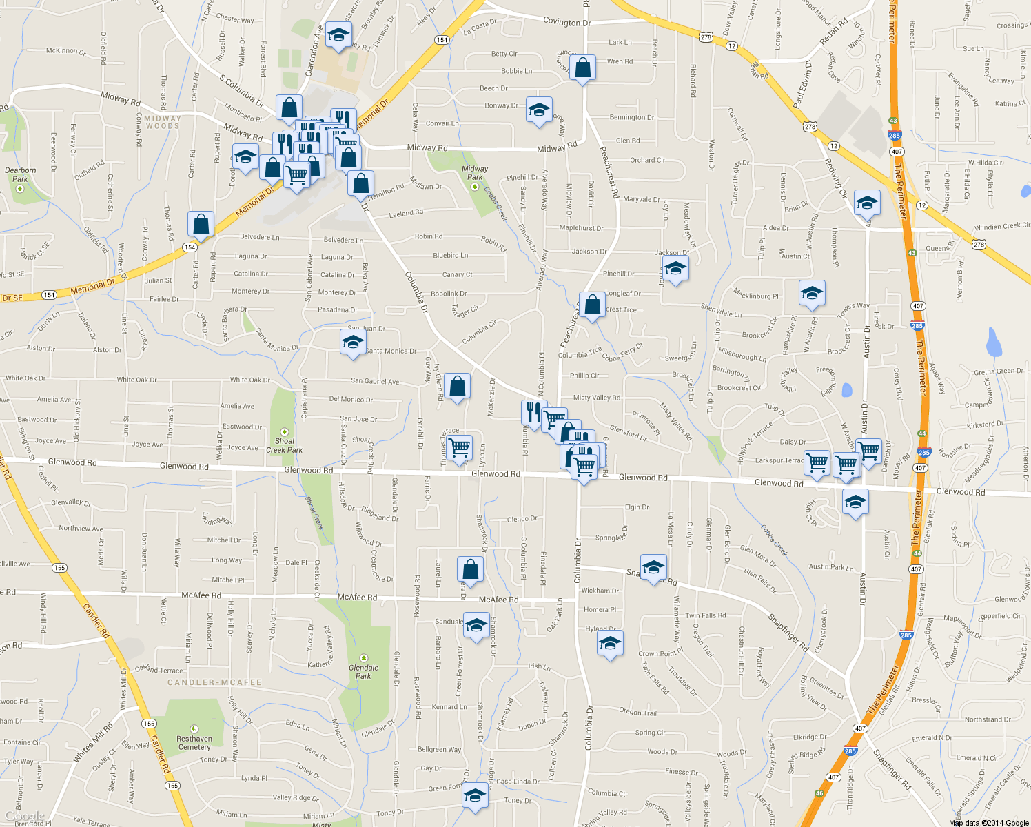 map of restaurants, bars, coffee shops, grocery stores, and more near 1776 McKenzie Dr in Decatur