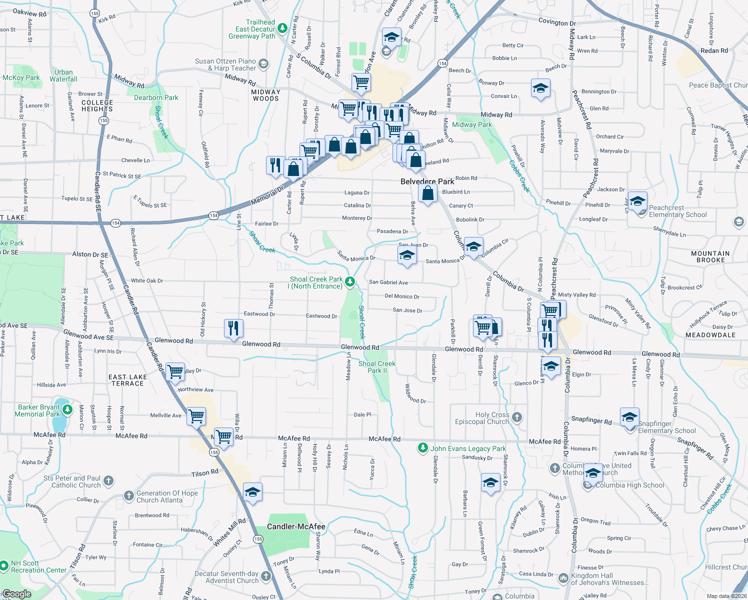 map of restaurants, bars, coffee shops, grocery stores, and more near 2969 Del Monico Dr in Decatur