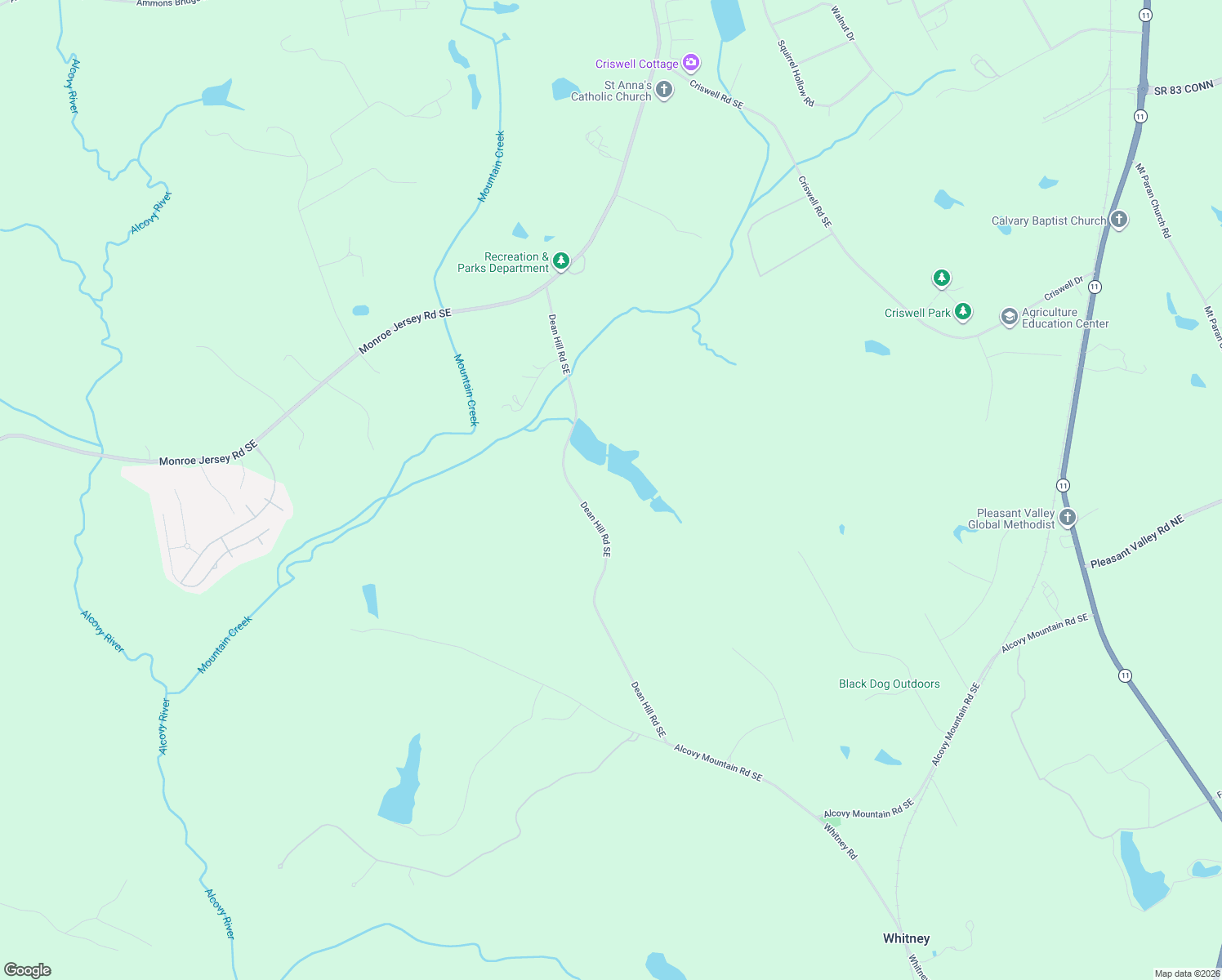 map of restaurants, bars, coffee shops, grocery stores, and more near 1501-1521 Dean Hill Road Southeast in Monroe