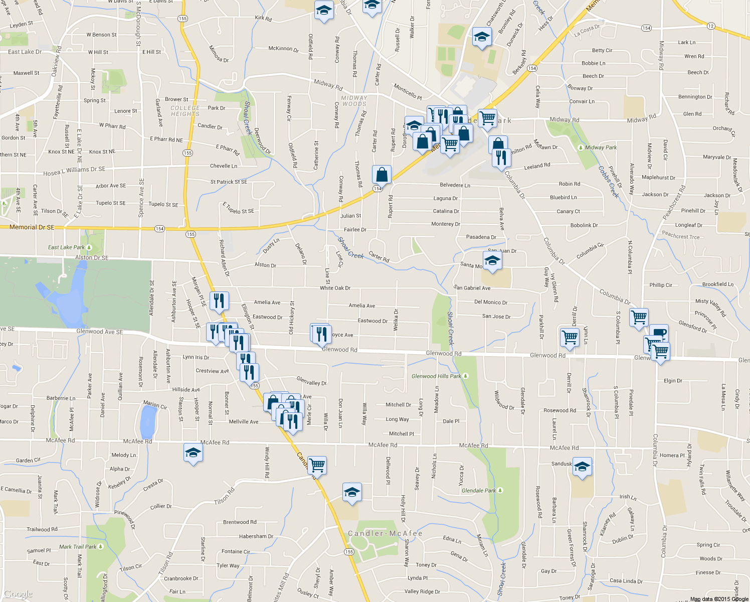 map of restaurants, bars, coffee shops, grocery stores, and more near 2786 Amelia Avenue in Decatur