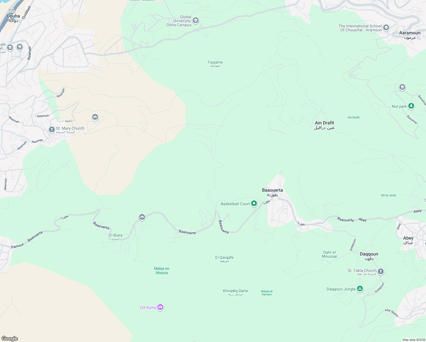 map of restaurants, bars, coffee shops, grocery stores, and more near Baaouerta in Aalay